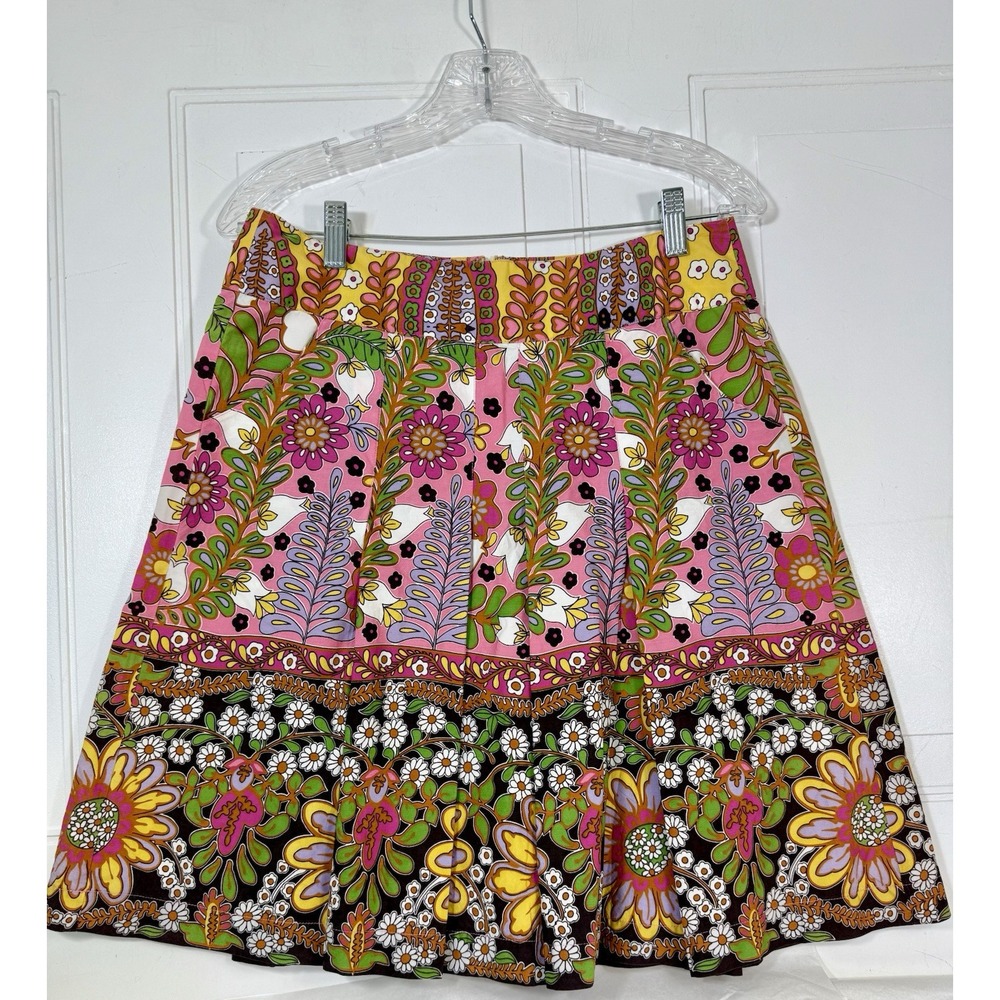 CABi Ashbury Floral Colorful High Rise A-Line Pleated Skirt Sz 4 Y2K Boho